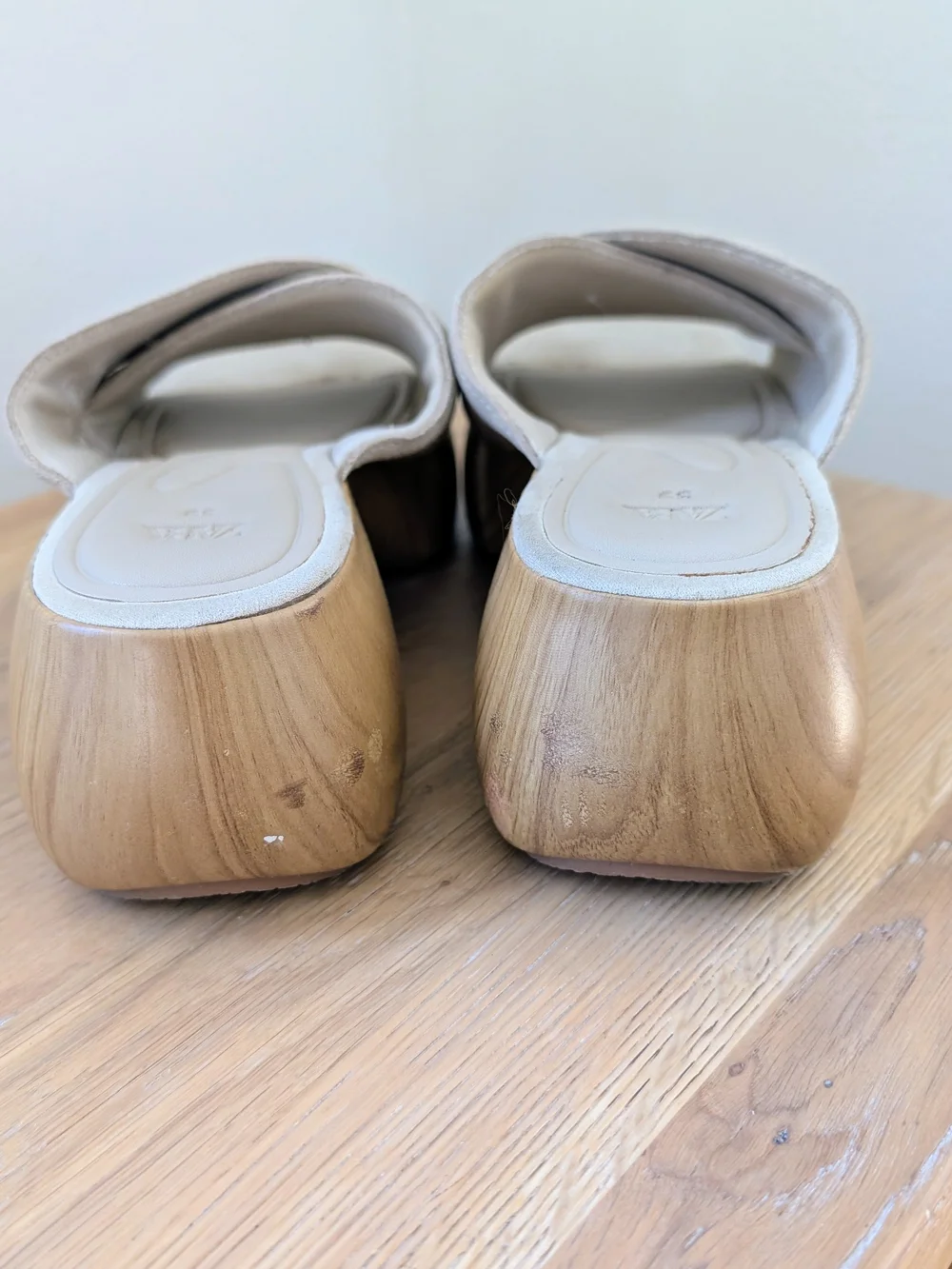 Zara Neutral Suede Slide Chunky Wood Heel Sandals In Beige - 8.5 - Picture 5 of 10